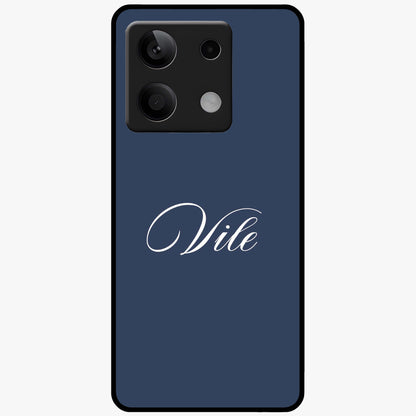 Blue Background Personalized Custom Name Glass Case showing flat back view with minimal blue background and custom name design.
