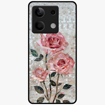 Blush Mosaic Bloom Glass Case showing flat back view with mosaic floral bloom artwork and glossy glass finish.