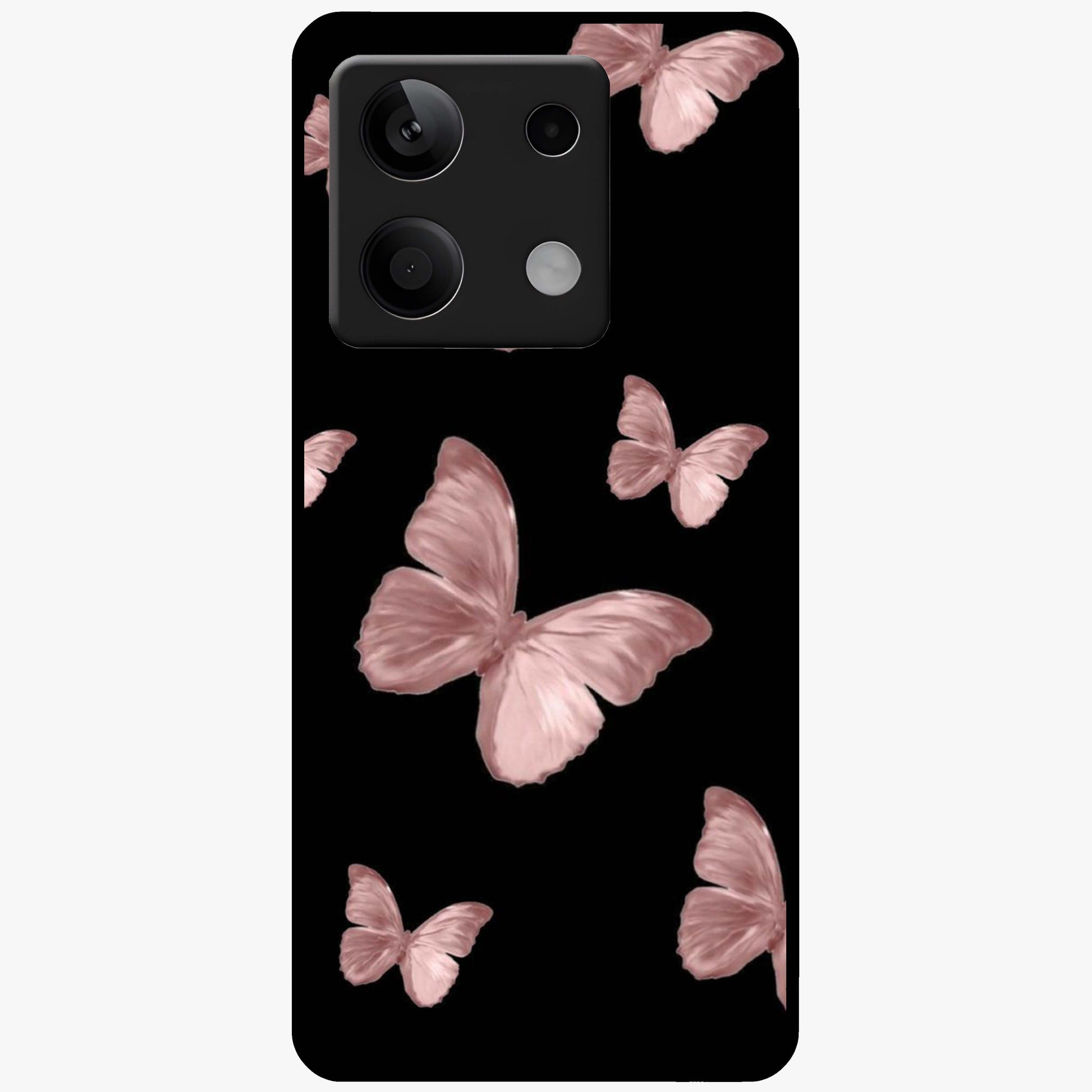 Butterfly Pattern Glass Case showing flat back view with elegant butterfly pattern artwork and glossy glass finish.