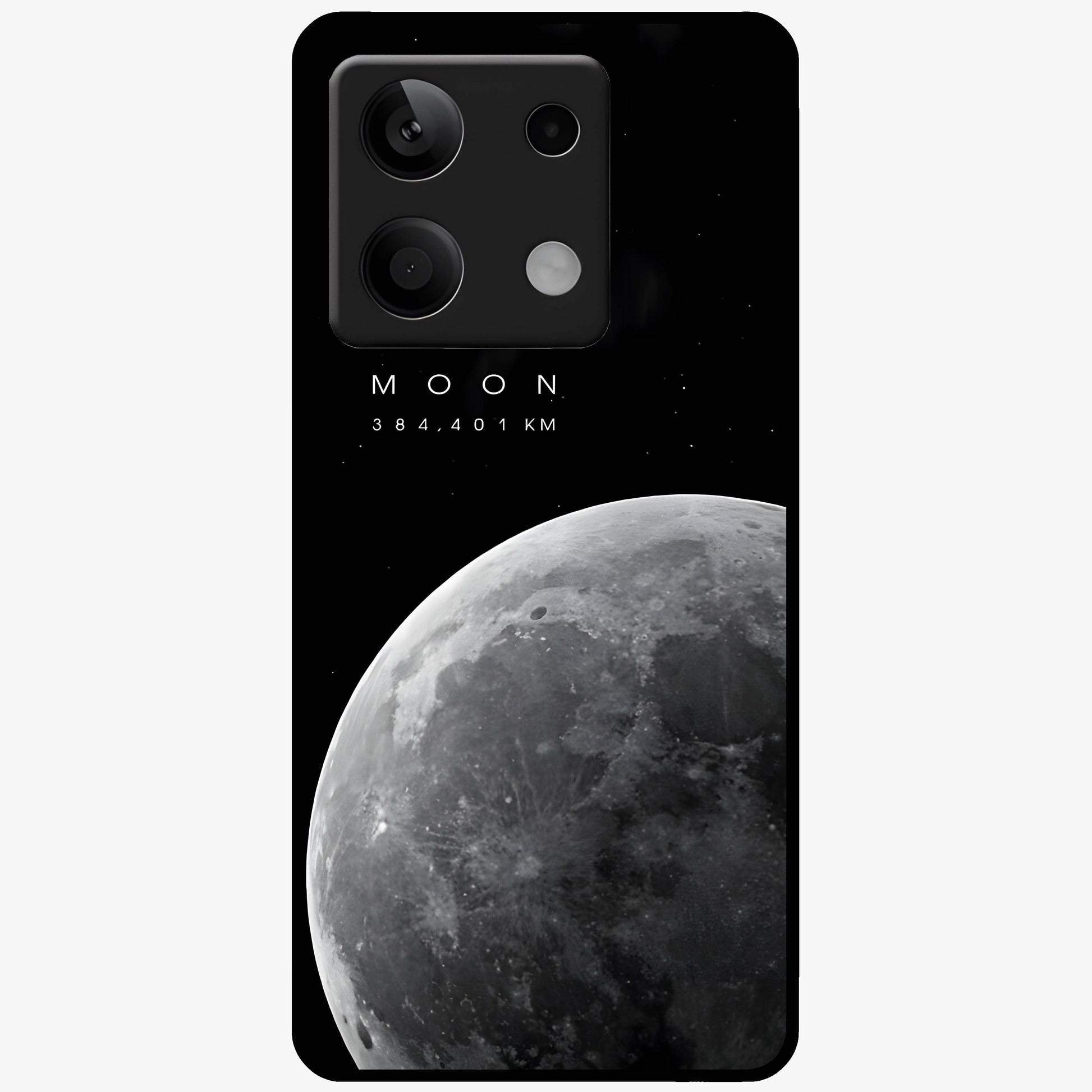Cosmic Moon Glow Glass Case showing flat back view with glowing moon artwork and glossy glass finish.