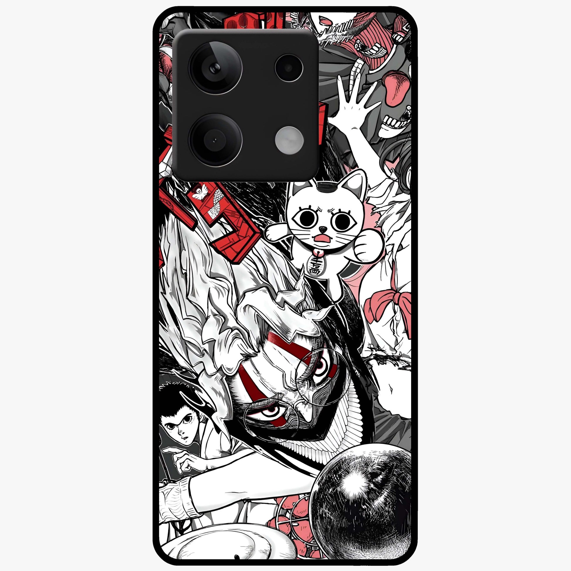 Crimson Chaos Panel Glass Case showing flat back view with bold crimson abstract artwork and glossy glass finish.