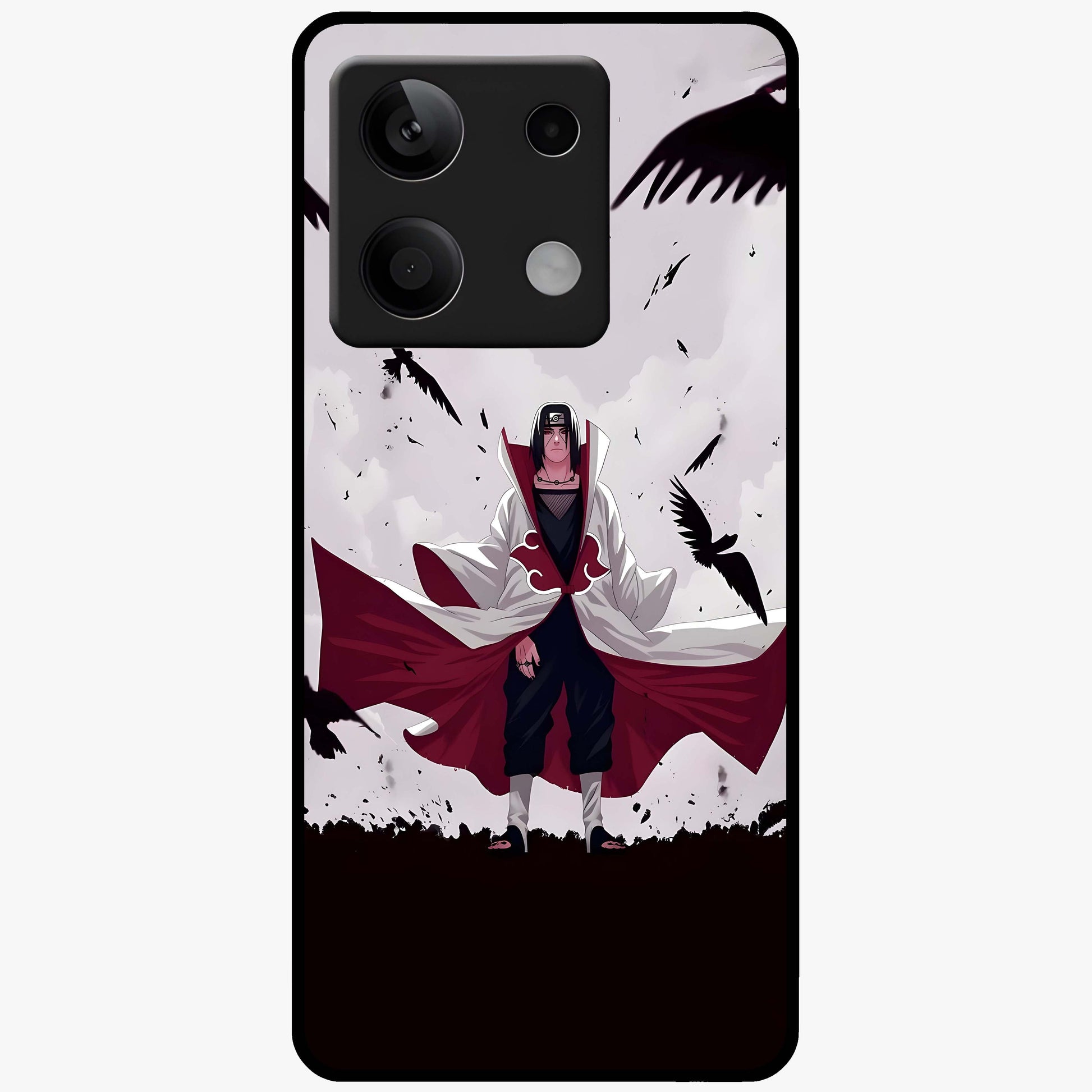 Crimson Crow Ascension Glass Case showing flat back view with mystical crow artwork and glossy glass finish.