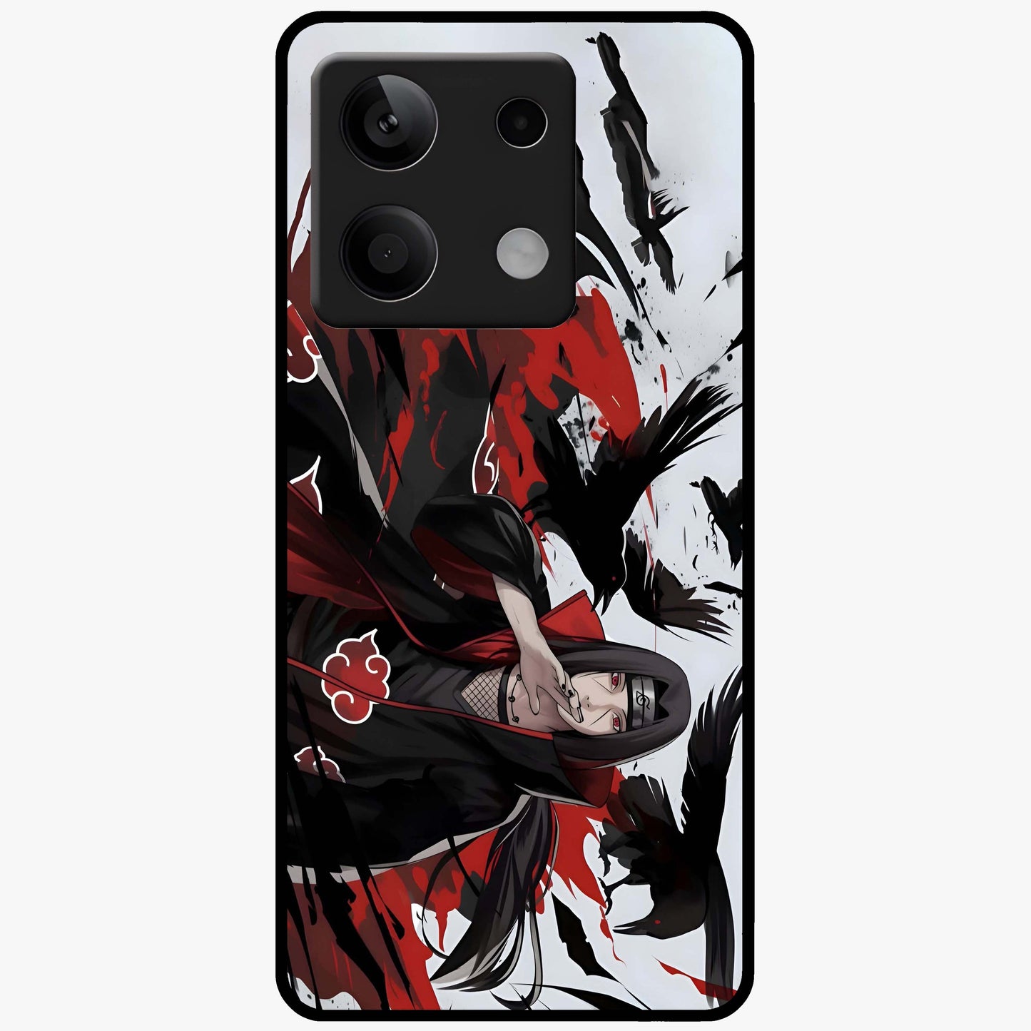 Crimson Crow Illusion Glass Case showing flat back view with artistic crow illusion artwork and glossy glass finish.