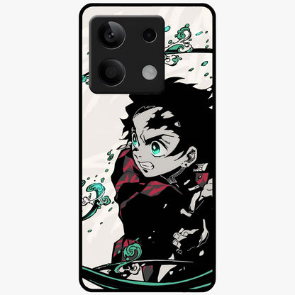Demon Slayer Glass Case showing flat back view with bold anime inspired artwork and glossy glass finish.