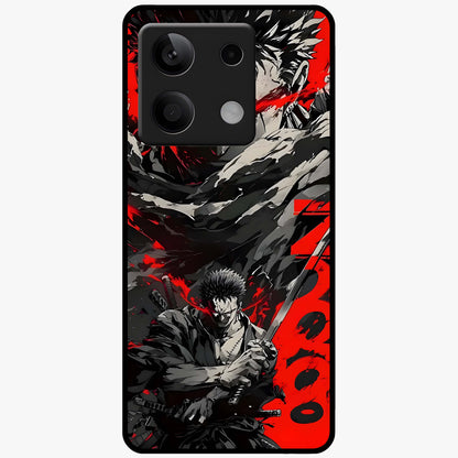 Demon Sword Resolve Glass Case showing flat back view with fierce sword warrior artwork and glossy glass finish.