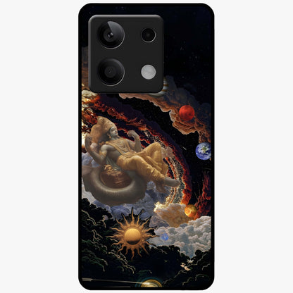 Galactic Divine God Glass Case showing flat back view with divine cosmic themed artwork and glossy glass finish.