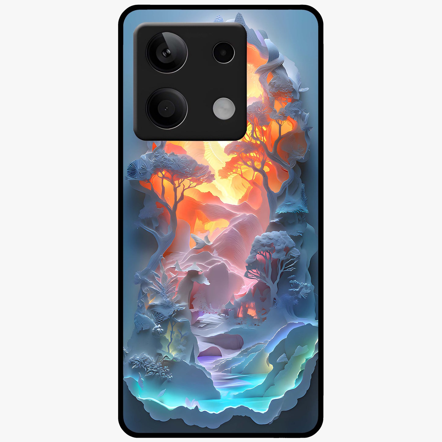 Glow Forest Portal Glass Case showing flat back view with glowing forest portal artwork and glossy glass finish.