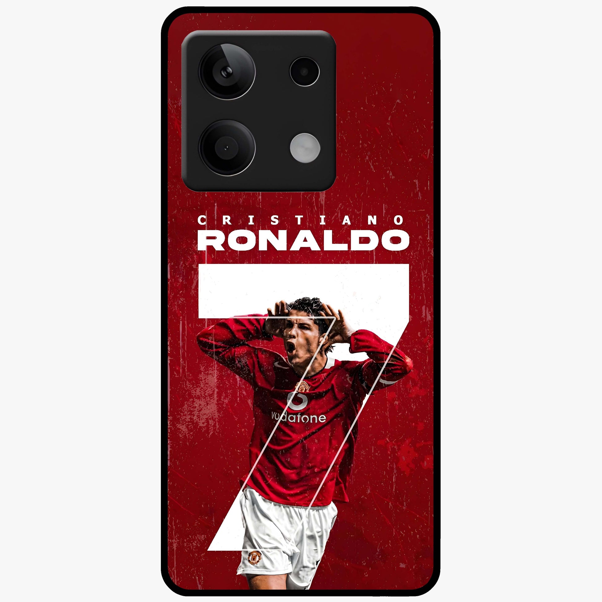 Goal Celebration Legacy Glass Case showing flat back view with football celebration inspired artwork and glossy glass finish.