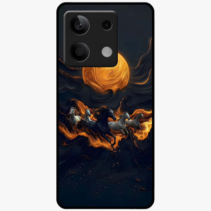 Golden Stallion Moonride Glass Case showing flat back view with majestic horse under moonlight artwork and glossy glass finish.