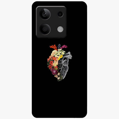 Heart With Flowers Glass Case showing flat back view with heart shaped floral artwork and glossy glass finish.
