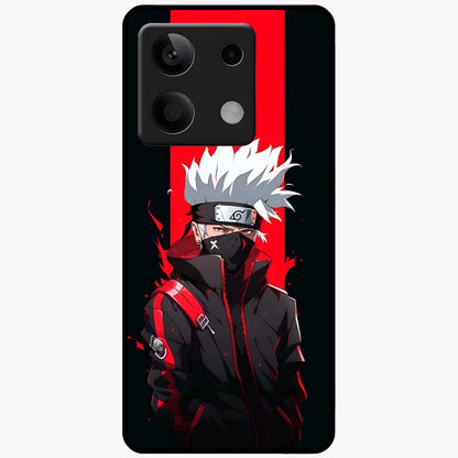 Kakashi Scarlet Shadow Glass Case showing flat back view with powerful anime ninja artwork and glossy glass finish.
