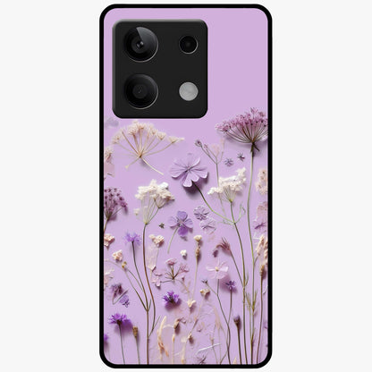 Lavender Blossom Dream Glass Case showing flat back view with soft lavender floral artwork and glossy glass finish.