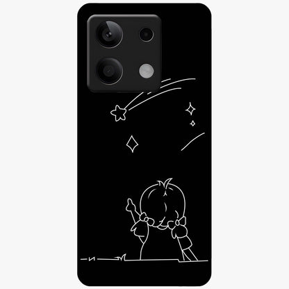 Line Art Girl With Shooting Stars Glass Case showing flat back view with minimal line art girl and shooting stars illustration and glossy glass finish.