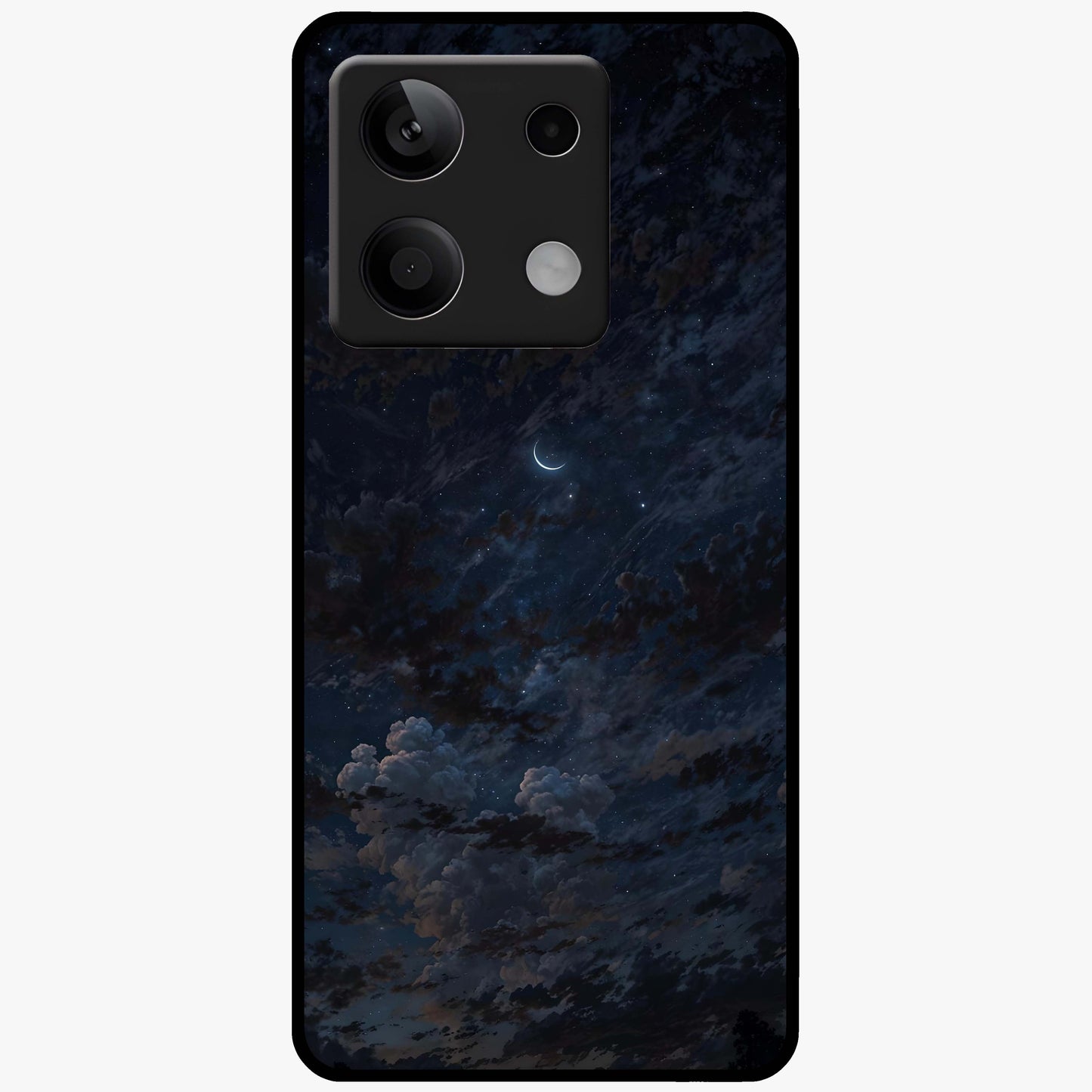 Lunar Veil Silence Glass Case showing flat back view with mystical moon veil artwork and glossy glass finish.