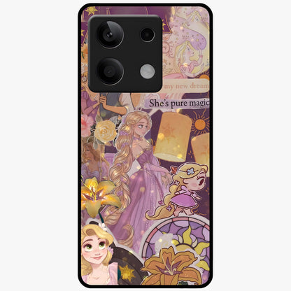 Magical Tangled Dream Glass Case showing flat back view with dreamy tangled artwork and glossy glass finish.