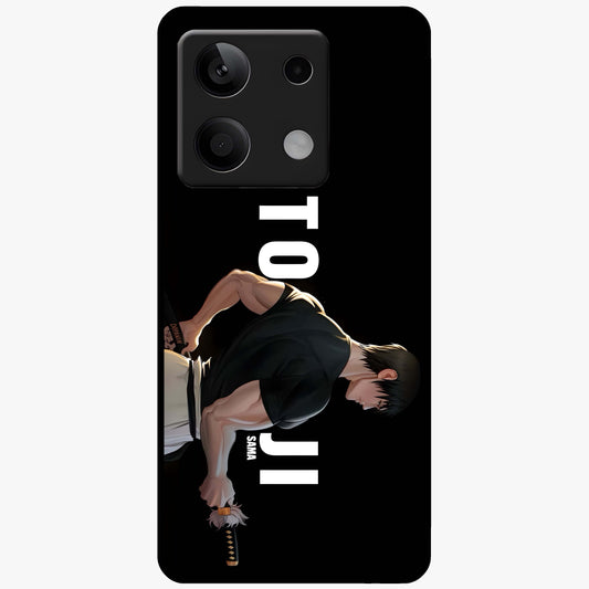 Midnight Blade Resolve Glass Case showing flat back view with dark warrior sword artwork and glossy glass finish.