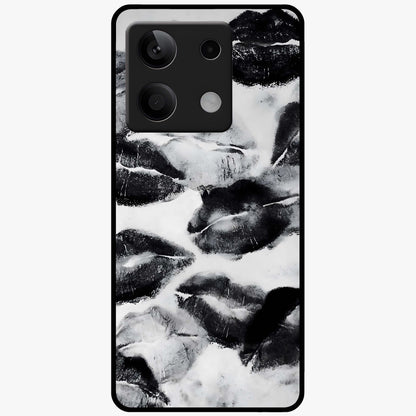 Midnight Kiss Marks Glass Case showing flat back view with lipstick kiss mark artwork and glossy glass finish.