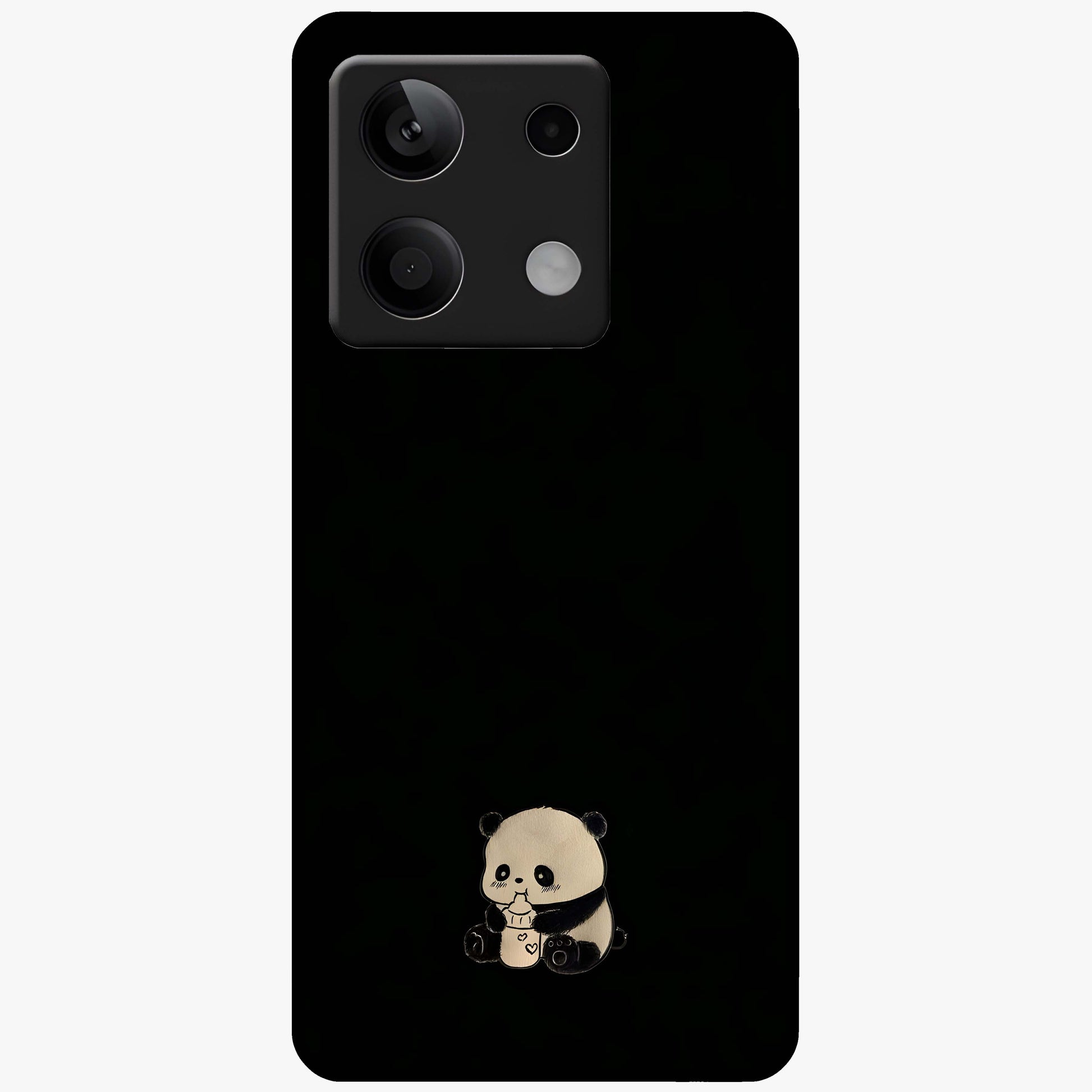 Midnight Panda Love Glass Case showing flat back view with cute panda themed artwork and glossy glass finish.