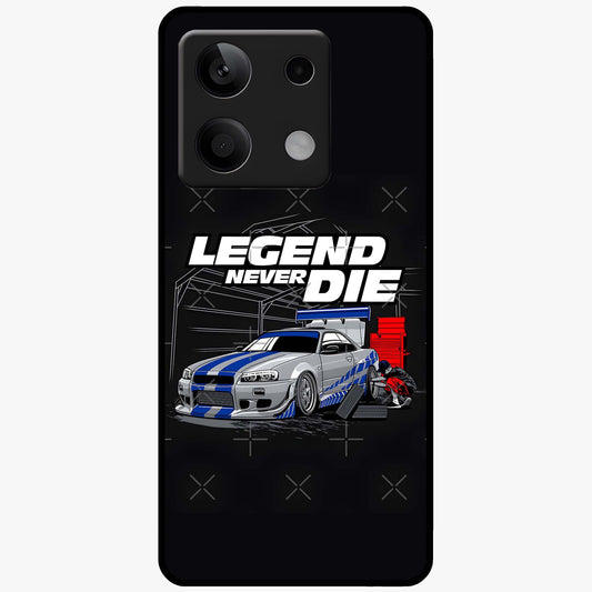 Midnight Racing Legacy Glass Case showing flat back view with sleek racing inspired artwork and glossy glass finish.