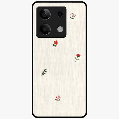 Minimal Petal Whispers Glass Case showing flat back view with soft minimal floral artwork and glossy glass finish.