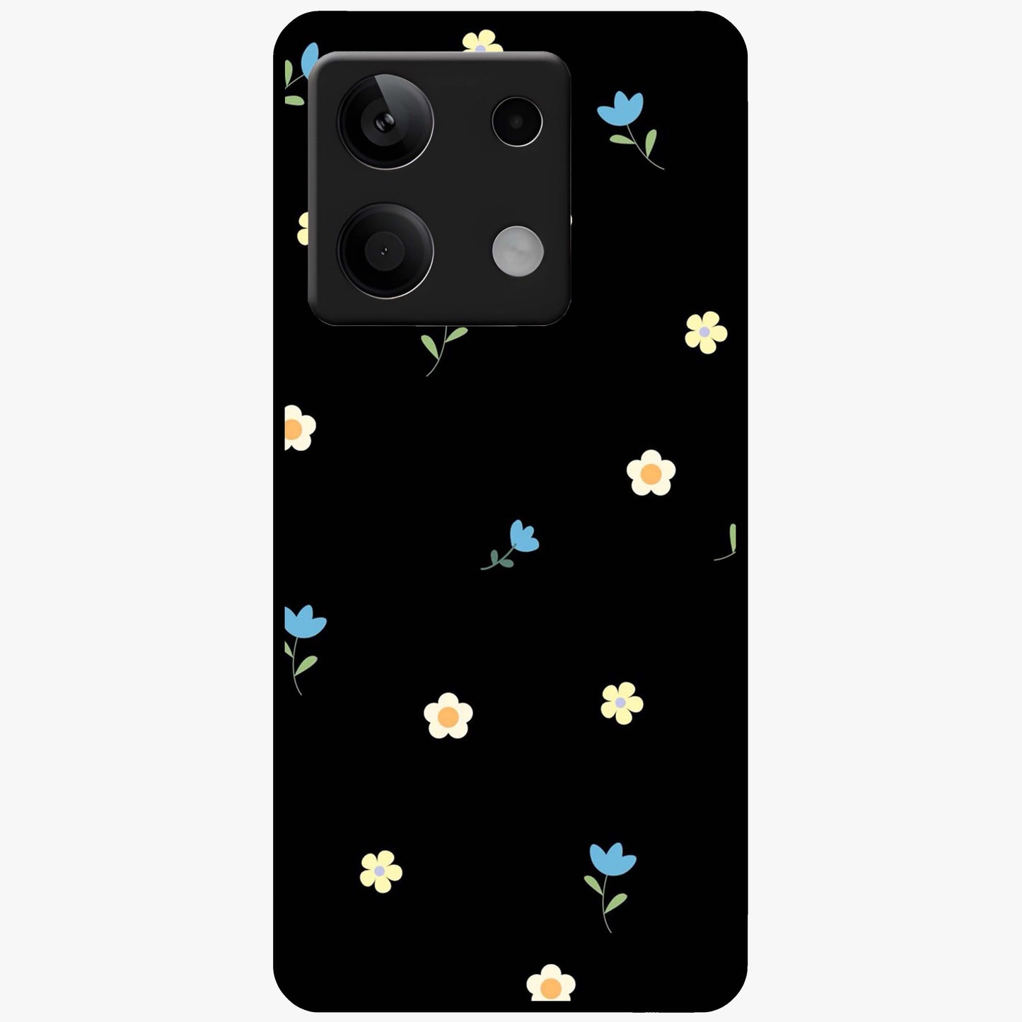 Minimalistic Blue With White Flower Pattern Glass Case showing flat back view with blue background and white flower pattern and glossy glass finish.
