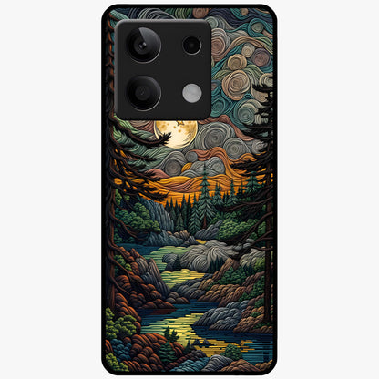 Moonlight Forest Dream Glass Case showing flat back view with mystical forest moonlight artwork and glossy glass finish.