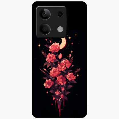 Moonlit Floral Elegance Glass Case showing flat back view with elegant floral artwork under moonlit tones and glossy glass finish.