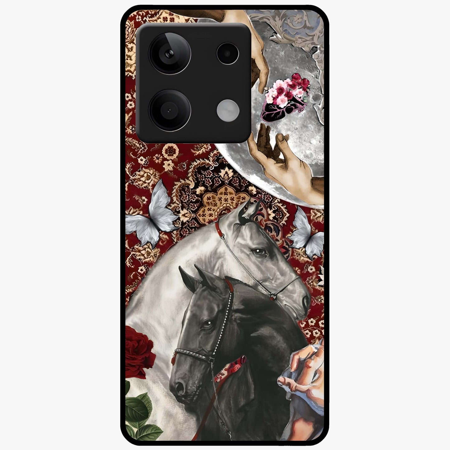 Moonlit Royal Stallion Glass Case showing flat back view with majestic horse under moonlight artwork and glossy glass finish.