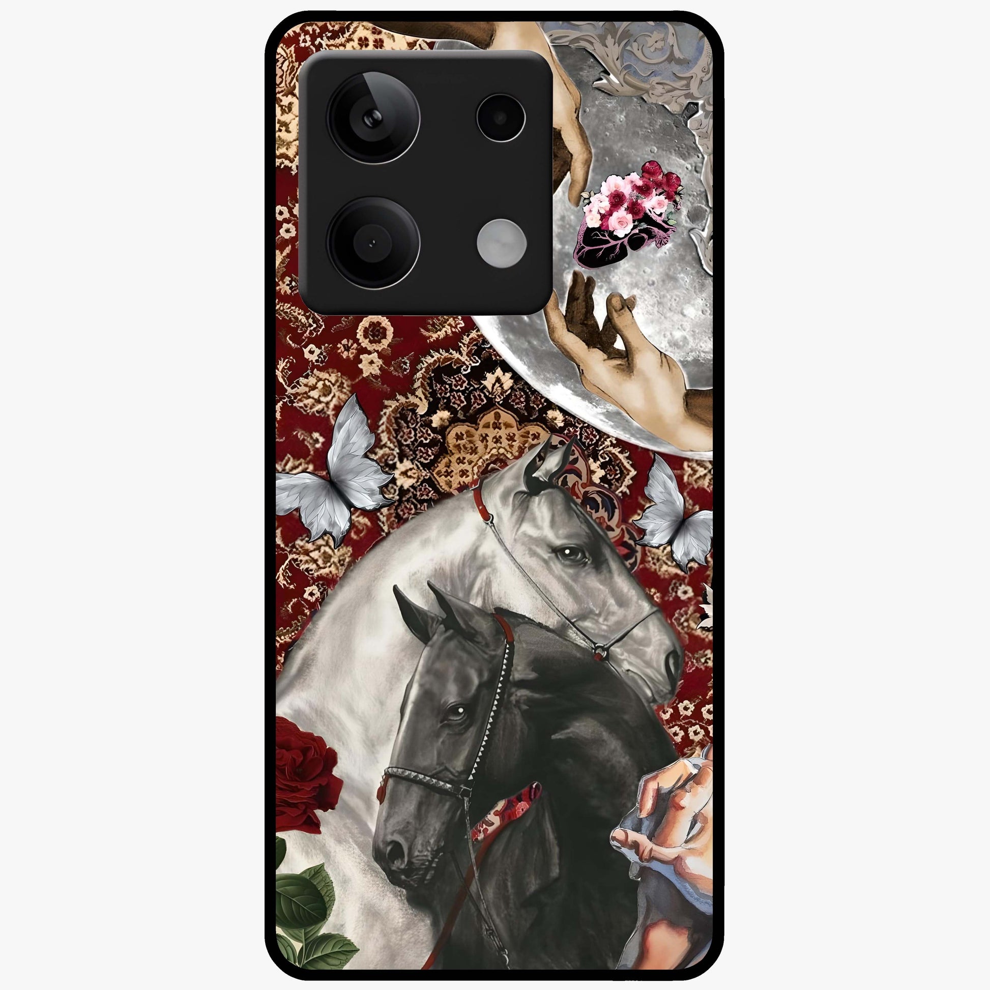Moonlit Royal Stallion Glass Case showing flat back view with majestic horse under moonlight artwork and glossy glass finish.