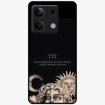 Mystic Victory Aura Glass Case showing flat back view with victory symbol artwork and glossy glass finish.