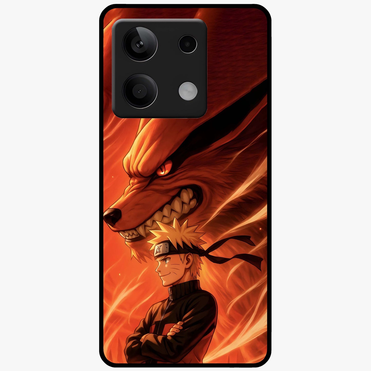 Nine Tails Legacy Glass Case showing flat back view with powerful nine-tailed fox inspired artwork and glossy glass finish.