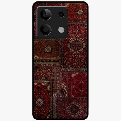Persian Velvet Tale Glass Case showing flat back view with luxurious Persian velvet pattern artwork and glossy glass finish.