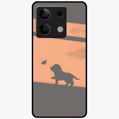 Puppy Shadow Art Glass Case showing flat back view with cute puppy shadow style artwork and glossy glass finish.
