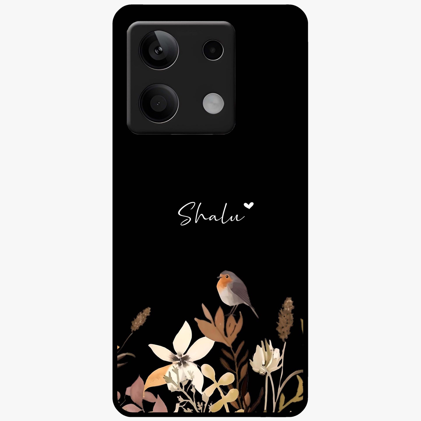 Quiet Garden Tune Custom Name Glass Case showing flat back view with peaceful garden artwork and personalized name design.