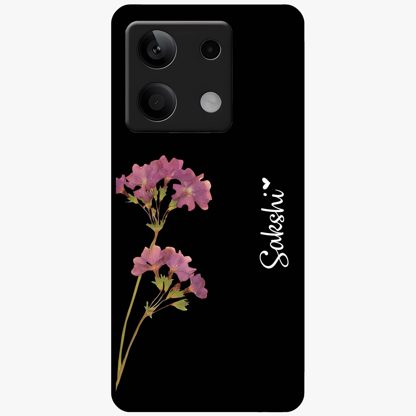 Riching Lavender Flower Custom Name Glass Case showing flat back view with lavender floral artwork and personalized name design.