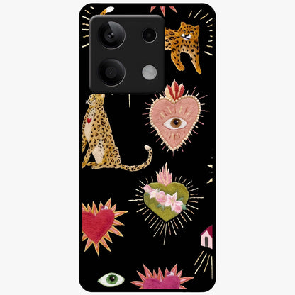 Sacred Jungle Heart Glass Case showing flat back view with jungle inspired heart artwork and glossy glass finish.