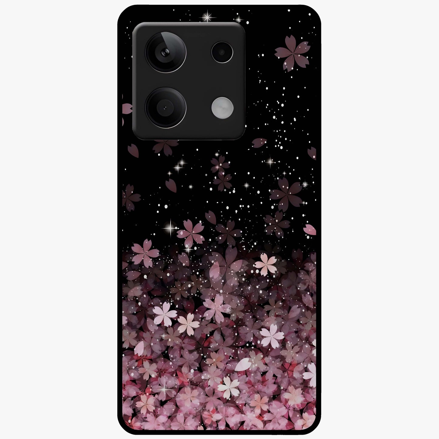Small Starry Flowers Glass Case showing flat back view with delicate starry floral artwork and glossy glass finish.
