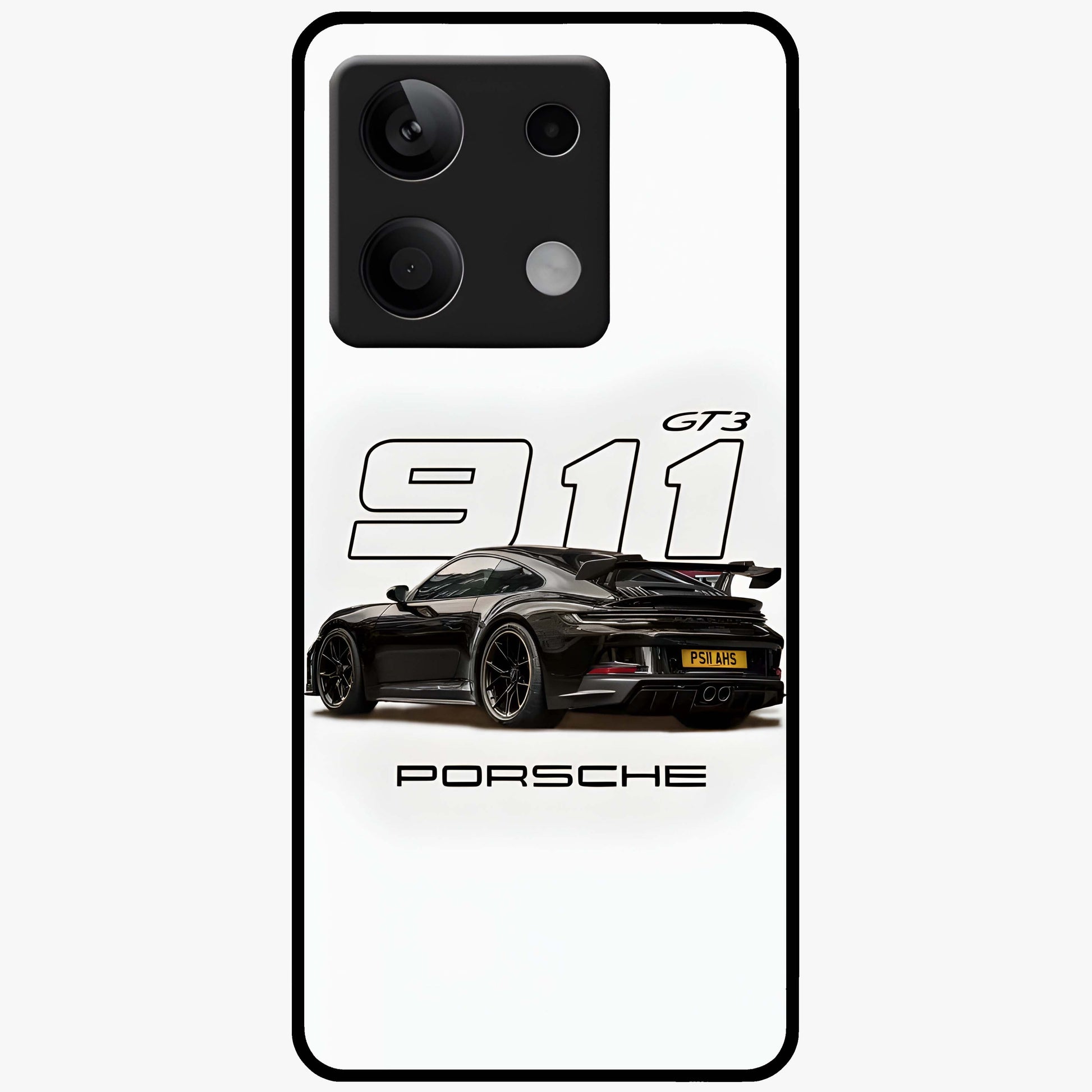 Turbo Legacy Icon Glass Case showing flat back view with iconic sports car inspired artwork and glossy glass finish.