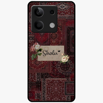 Velvet Wine Pattern Custom Name Glass Case showing flat back view with elegant wine colored pattern artwork and personalized name design.