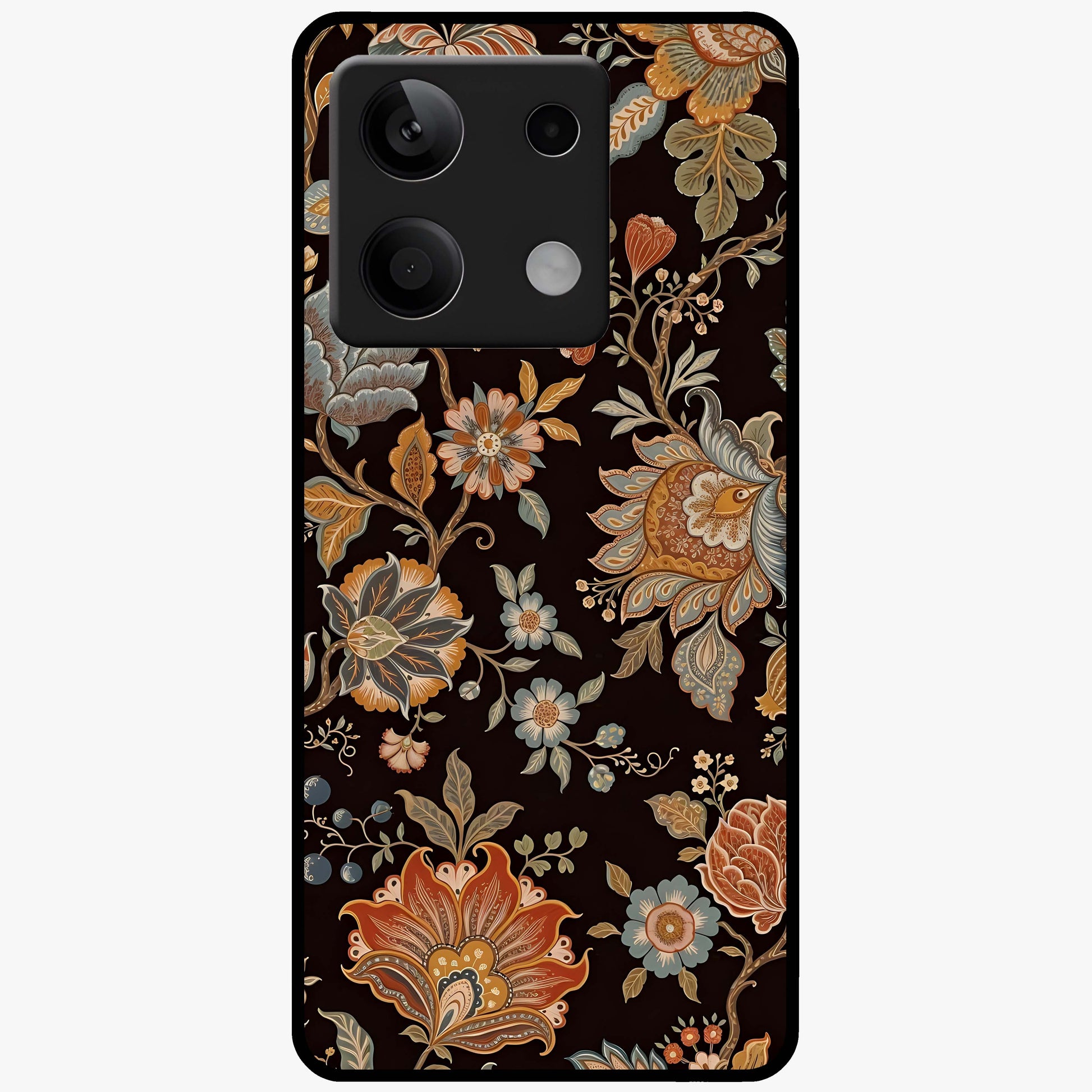 Vintage Floral Dream Glass Case showing flat back view with classic floral artwork and glossy glass finish.