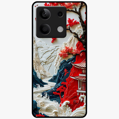 Whispers Of Sakura Waves Glass Case showing flat back view with cherry blossom wave artwork and glossy glass finish.