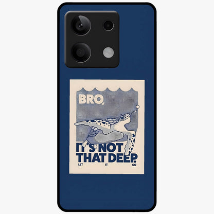 Worry Less Swim Glass Case showing flat back view with playful motivational artwork and glossy glass finish.