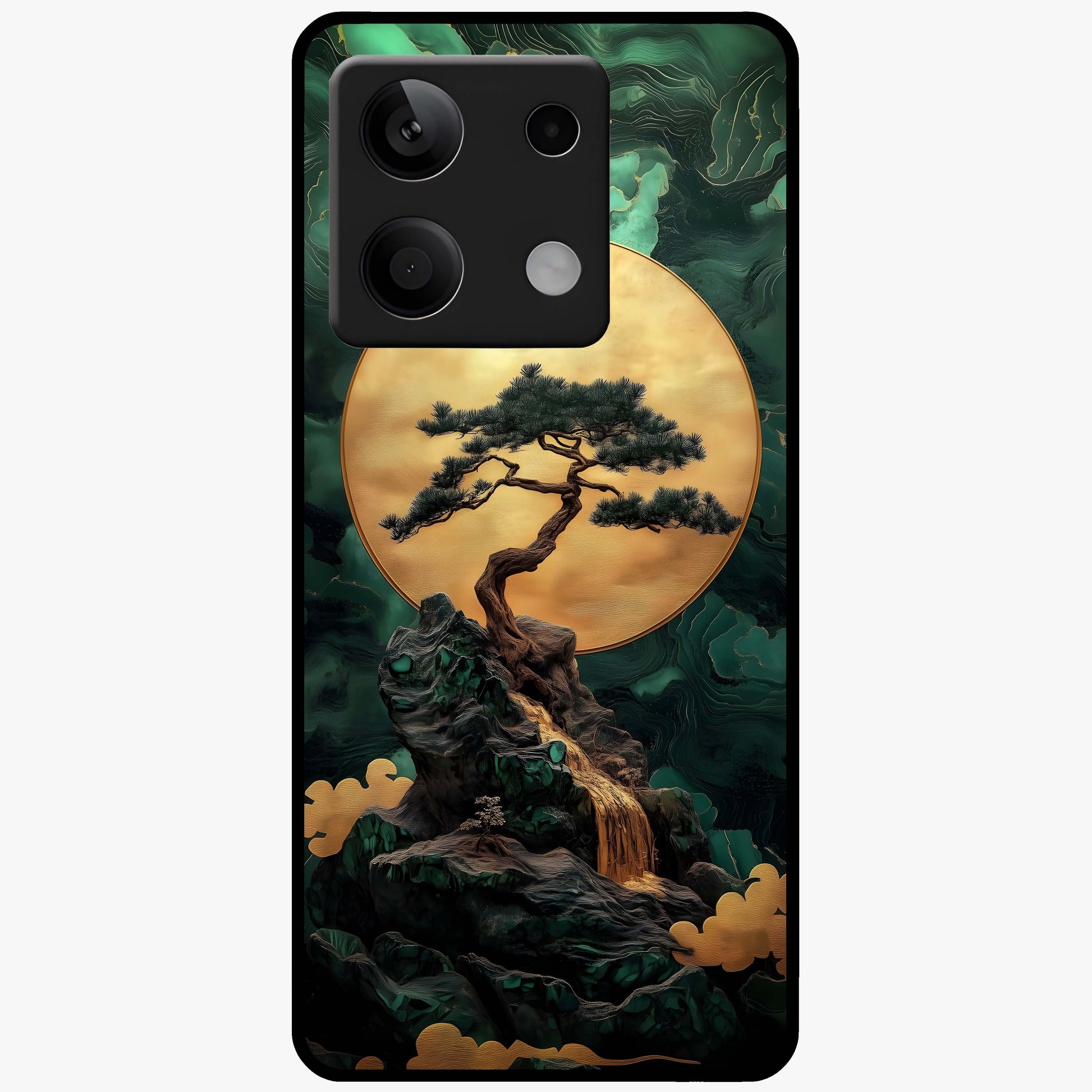 Zen Moon Rise Glass Case showing flat back view with calm moonrise artwork and glossy glass finish.