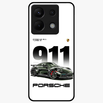 911 Turbo Dominance Glass Case showing clean flat back view with bold 911 sports car artwork and glossy glass finish.