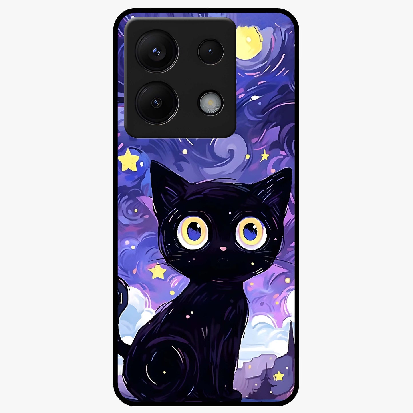 Abstract Cat Art Glass Case showing flat back view with artistic cat illustration and glossy glass finish.