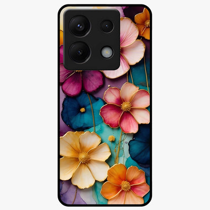 Artlyn Grace Flower Pattern Glass Case showing flat back view with elegant floral pattern artwork and glossy glass finish.