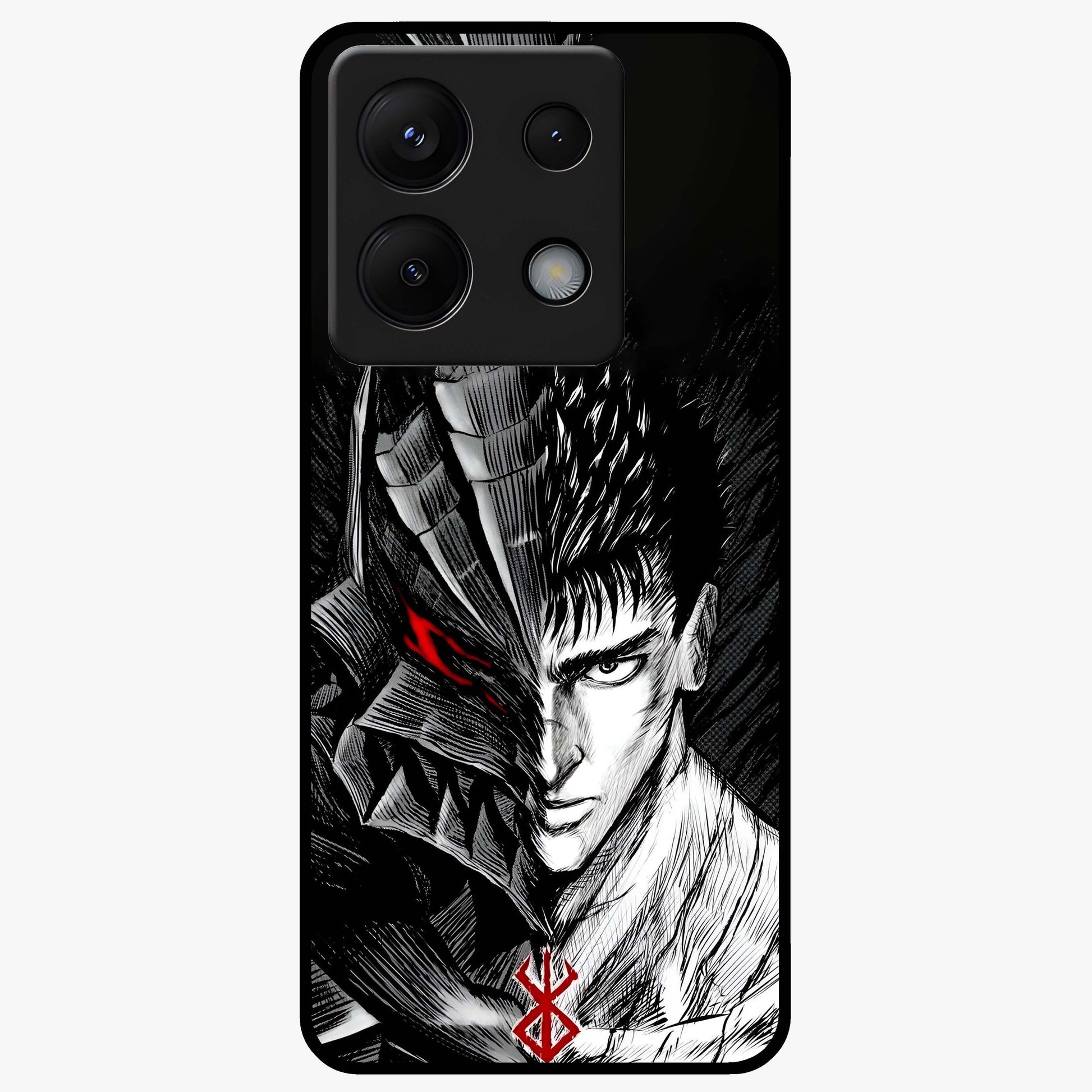 Berserker Blood Oath Glass Case showing flat back view with fierce warrior inspired artwork and glossy glass finish.