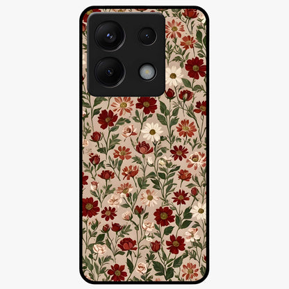 Biege Flower With Leaf Glass Case showing flat back view with soft beige floral artwork and glossy glass finish.