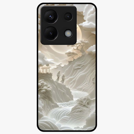 Celestial Origami Glass Case showing flat back view with artistic origami inspired celestial artwork and glossy glass finish.