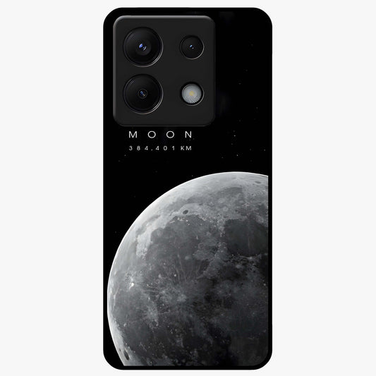 Cosmic Moon Glow Glass Case showing flat back view with glowing moon artwork and glossy glass finish.